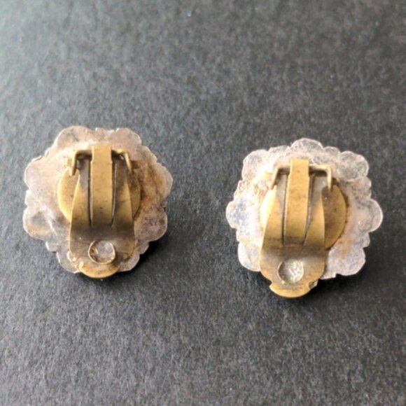 Antique 900 Silver Handmade Filigree Earrings With Ruby Red Cabochons - Picture 4 of 8